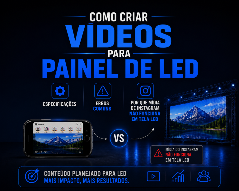 Como Criar Vídeos para Painel de LED: Especificações, Erros Comuns e Por Que Mídia de Instagram Não Funciona em Tela LED