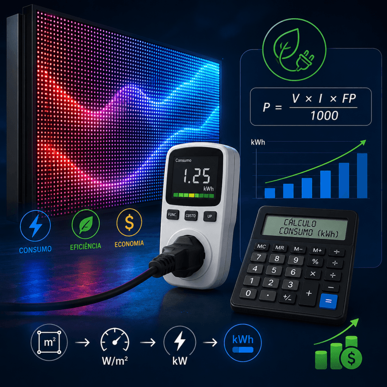 Consumo de Energia de Painel de LED: Guia Técnico Completo com Fórmulas, Tabelas e Calculadora Gratuita
