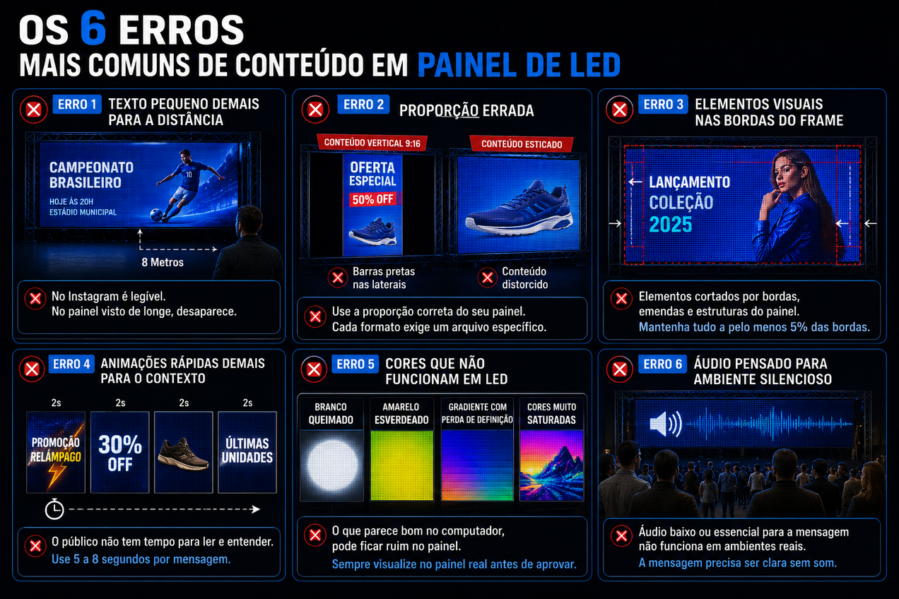 Erros comuns de conteúdo de painel de led. 