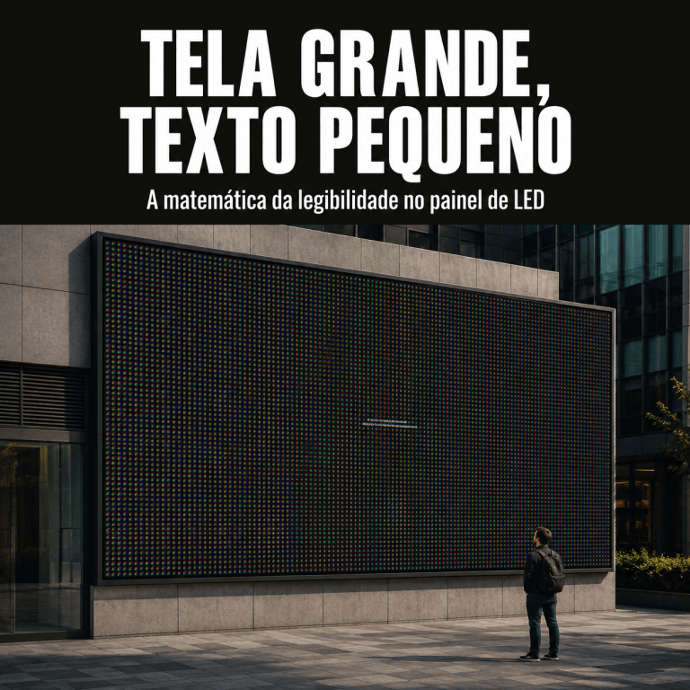 Tela grande, texto pequeno: a matemática simples da legibilidade no painel de LED