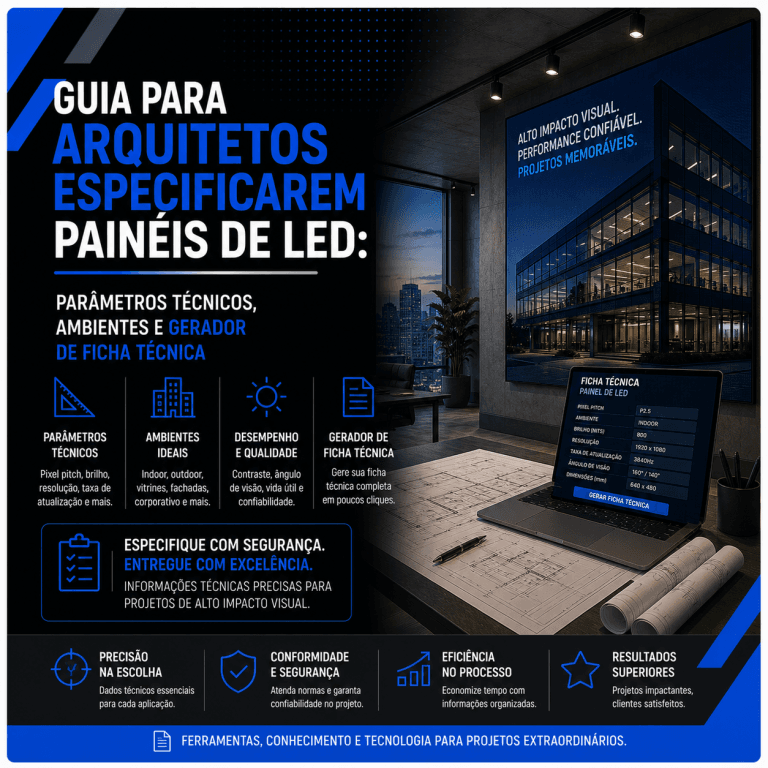 Guia para Arquitetos Especificarem Painéis de LED: Parâmetros Técnicos, Ambientes e Gerador de Ficha Técnica