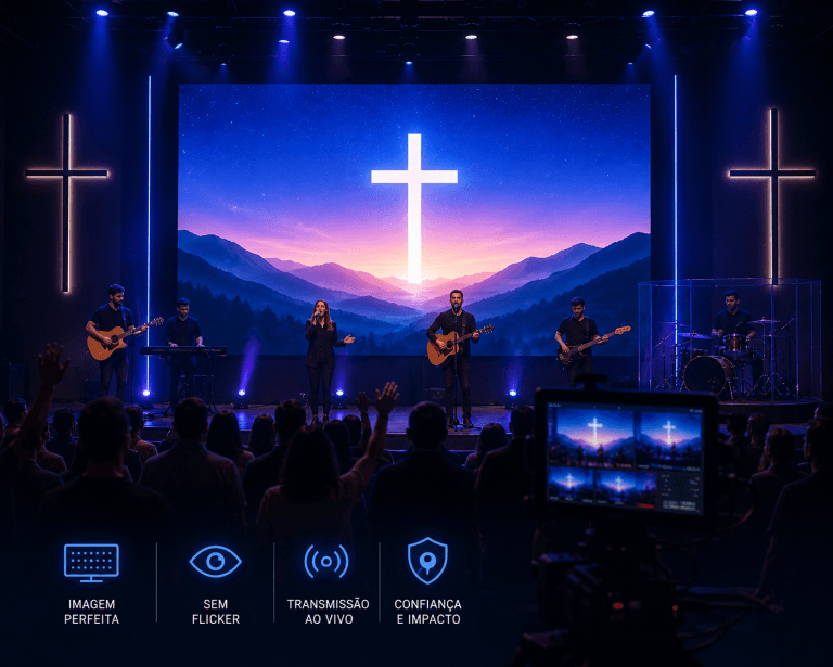 Painel de LED para Igreja: Guia Técnico Completo — Do Tamanho Ideal ao Culto com Transmissão ao Vivo Sem Flicker