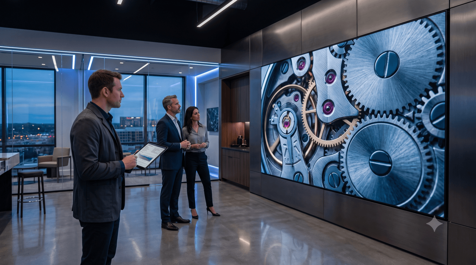 Detalhe técnico de painel de LED 4K indoor destacando pixel pitch, resolução e qualidade de imagem
