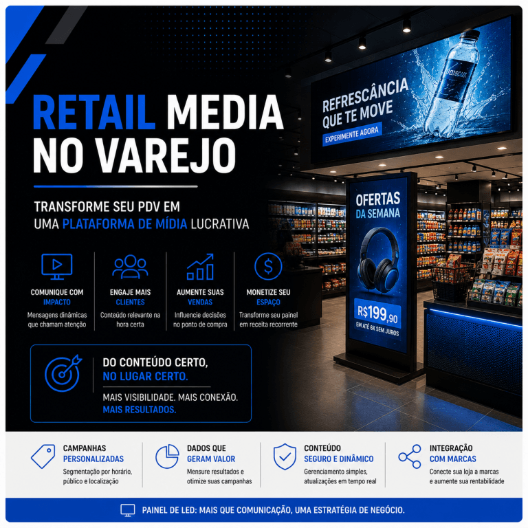 Painel de LED para Varejo e Retail Media: Como Transformar seu PDV em Plataforma de Mídia